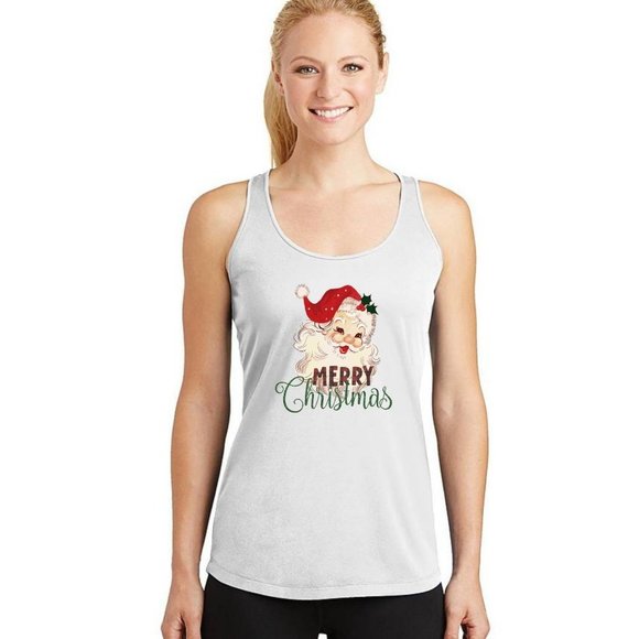 Retro Santa Shirt Womens Vintage Style Merry Christmas Holiday Tank Top - Picture 2 of 6